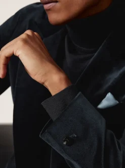 marine - Reiss Apsara Blazer en velours à boutonnage simple habillé