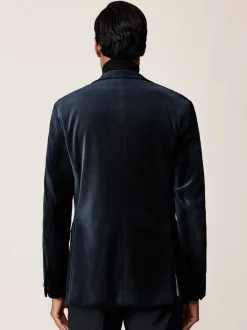 marine - Reiss Apsara Blazer en velours à boutonnage simple habillé