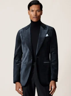 marine - Reiss Apsara Blazer en velours à boutonnage simple habillé