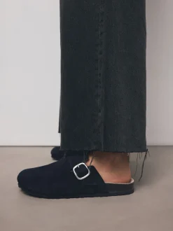 marine - sabots en cuir avec semelle plantaire