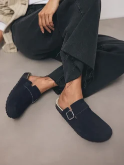 marine - sabots en cuir avec semelle plantaire