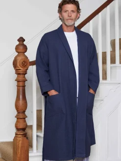 marine - Savile Row Company Robe de chambre gaufrée en coton