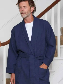 marine - Savile Row Company Robe de chambre gaufrée en coton