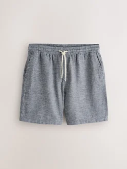 marine - Shorts en Lin Mélange à taille élastique