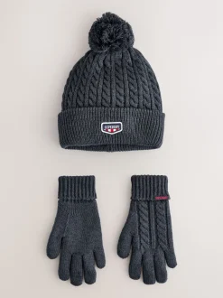 marine - Superdry Ensemble bonnet et Gants à pompons