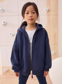 marine - Sweat à capuche zippé en coton riche (3-16ans)