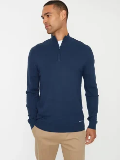 marine - Threadbare - Pull tricoté avec fermeture éclair à quart de tour et entonnoir