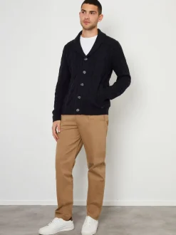 marine - Threadbare Cable Knit Shawl Collar Cardigan With Wool