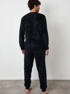 marine - Threadbare Ensemble de vêtements d'intérieur bicolore Borg