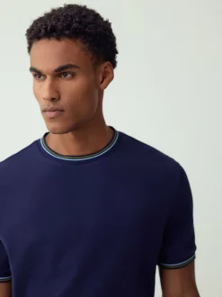 marine - T-shirt Coupe classique à liserés 100% Coton