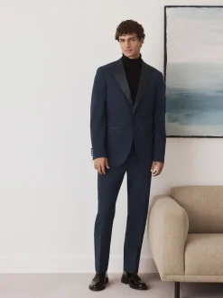 marine - Veste de costume de smoking Motionflex en laine Blend habillé