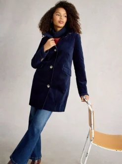 marine - White Stuff Manteau Karla en velours