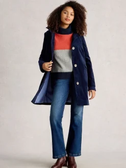 marine - White Stuff Manteau Karla en velours