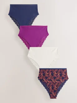 Marine Paisley - Lot de 4 culottes en coton et dentelle