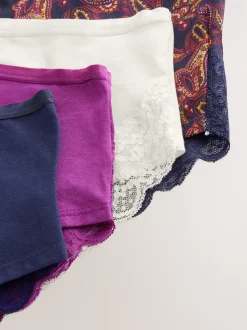 Marine Paisley - Lot de 4 culottes en coton et dentelle