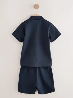 Marine Texturée - Ensemble polos et shorts de manches (3mois-7ans)