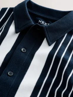 Marine/Blanc - Chemise en jersey à manches courtes à rayures verticales (3-16ans)