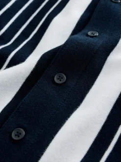 Marine/Blanc - Chemise en jersey à manches courtes à rayures verticales (3-16ans)