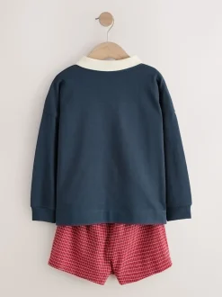 Marine/Bourgogne - Ensemble haut style rugby et short tissé (6-16ans)