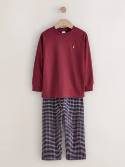 Marine/Bourgogne - Lot de 2 pyjamas en tissu à carreaux à manches longues (3-16ans)