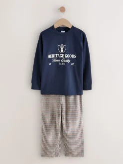 Marine/Bourgogne - Lot de 2 pyjamas en tissu à carreaux à manches longues (3-16ans)