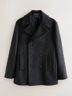 Marine/Charbon - Manteau riche en laine et doux au toucher à dents de chien