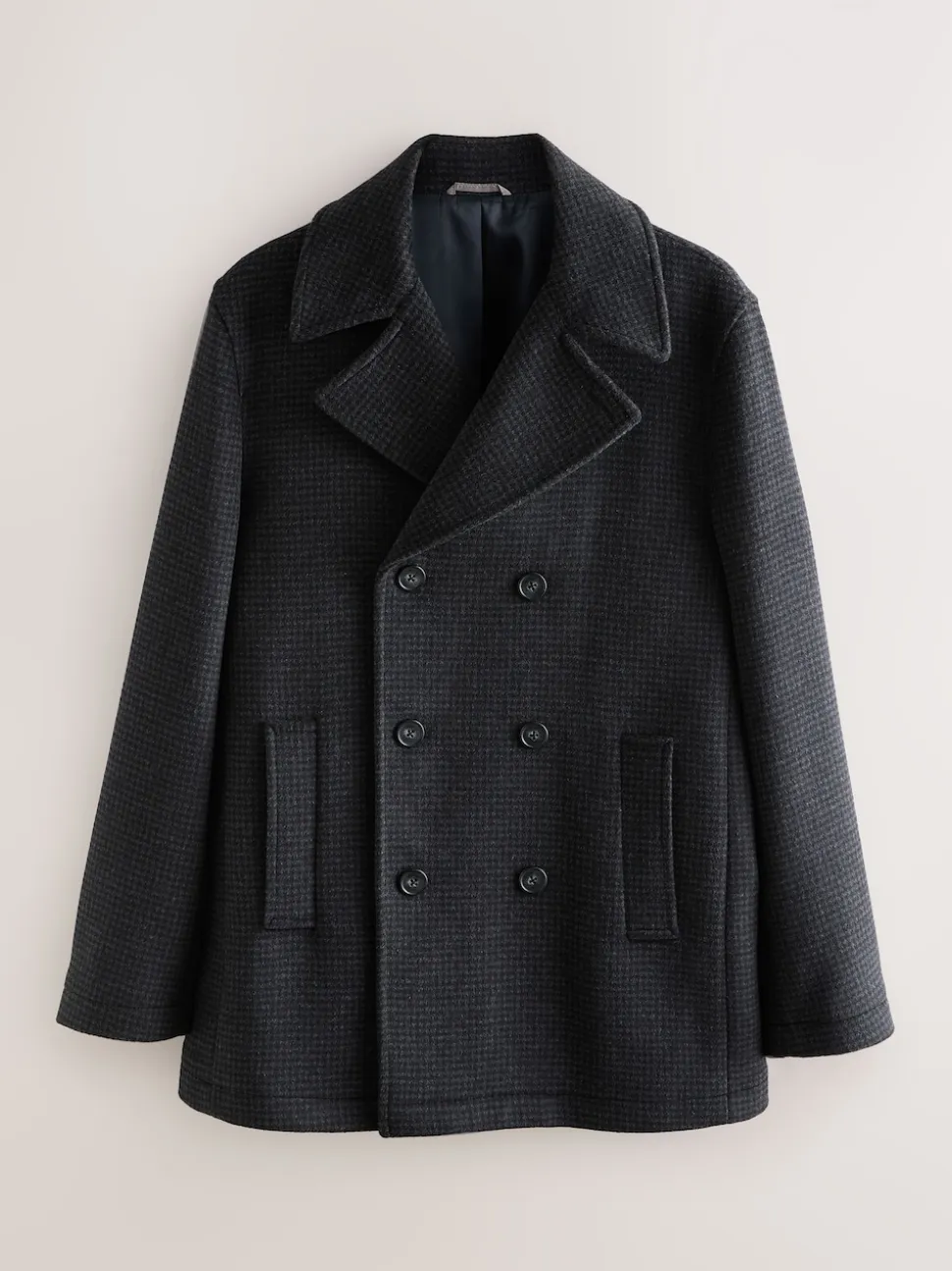 Marine/Charbon - Manteau riche en laine et doux au toucher à dents de chien