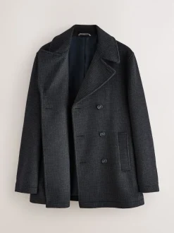 Marine/Charbon - Manteau riche en laine et doux au toucher à dents de chien