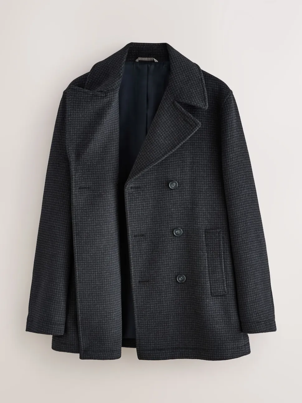 Marine/Charbon - Manteau riche en laine et doux au toucher à dents de chien