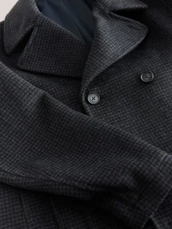 Marine/Charbon - Manteau riche en laine et doux au toucher à dents de chien