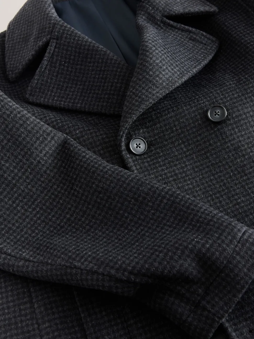 Marine/Charbon - Manteau riche en laine et doux au toucher à dents de chien