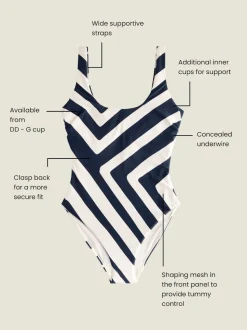 Marine/Cream Chevron - DD Maillot de bain coupe ventrale Col dégagé