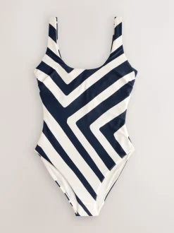 Marine/Cream Chevron - DD Maillot de bain coupe ventrale Col dégagé