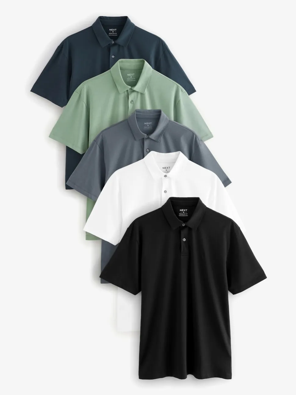 Marine/Marron/Gris/Blanc/Vert sauge Vert - Ajustement régulier - Polo en jersey Manches courtes 5 Pack