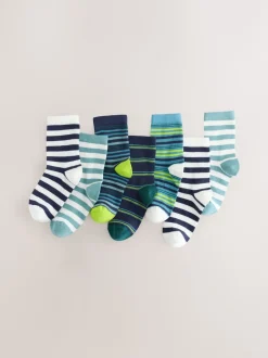 Marine/Vert Rayure - Paquet de chaussettes en coton riche 7