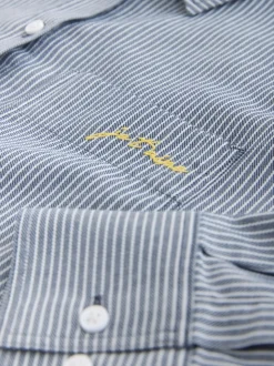 Marine/White Stripe - Chemise raccourcie décontractée à manches longues avec broderie de poche