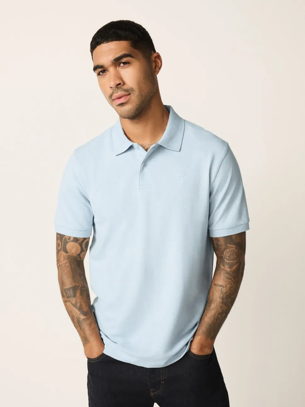 Marl bleu clair - Slim Fit (Slim Fit) - Polo Manches courtes Pique