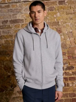 Marl gris - Sweat à capuche zippé en jersey épais riche en coton