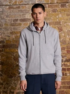 Marl gris - Sweat à capuche zippé en jersey épais riche en coton