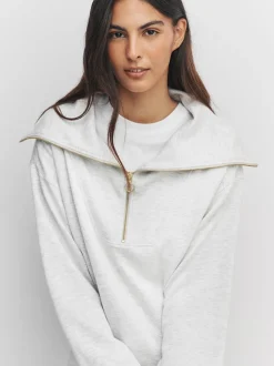 Marl gris - Sweat-shirt en jersey à col zippé