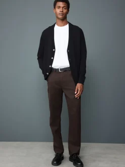 Marron - Ajustement droit - Chinos en coton brossé élégant TENCEL™ Lyocell Blend avec ceintures