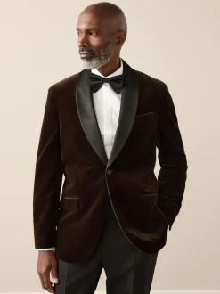 Marron - Ajustement régulier - Blazer Signature Pontoglio en velours italien avec revers châle