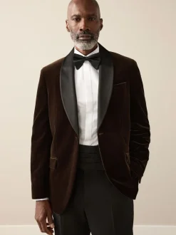 Marron - Ajustement régulier - Blazer Signature Pontoglio en velours italien avec revers châle