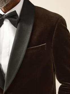 Marron - Ajustement régulier - Blazer Signature Pontoglio en velours italien avec revers châle