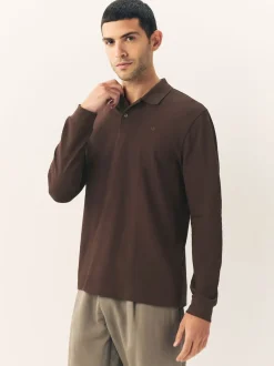 Marron - Ajustement régulier - Polo à manches longues en piqué