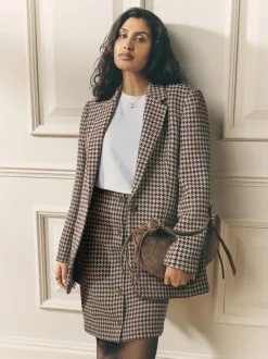 Marron - Blazer Laura Ashley Heritage Dogtooth à carreaux en laine