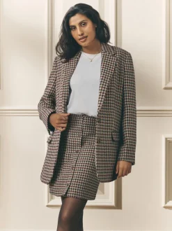 Marron - Blazer Laura Ashley Heritage Dogtooth à carreaux en laine
