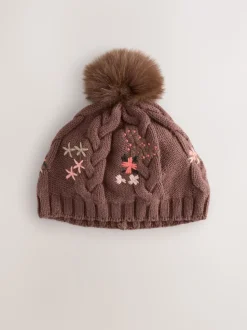 Marron - Bonnet bébé à pompons brodé à fleurs (0mois-2ans)