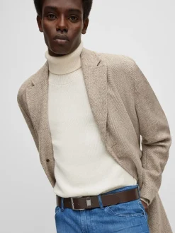 Marron - BOSS Ceintures de cuir en métal brossé