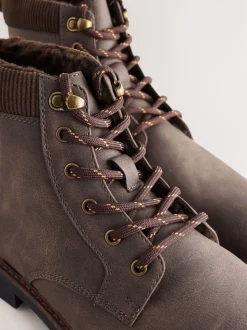 Marron - Bottes à bordure en velours côtelé doublées de peau de mouton